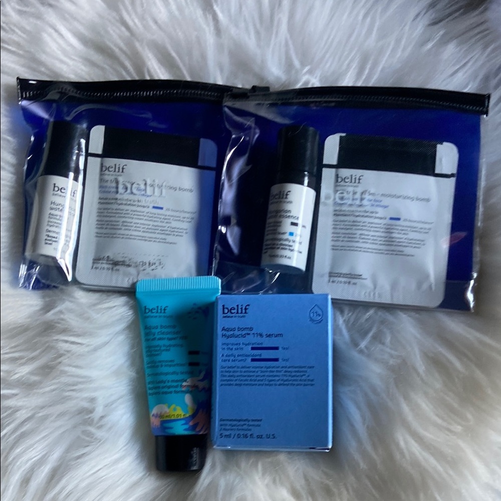 Belif Skincare Sample Travel Bundle; Aqua Bomb Cleanser True Cream & More